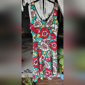 Vintage Floral Sleeveless MYSTIC High Waist Midi Dress Womens Size Medium